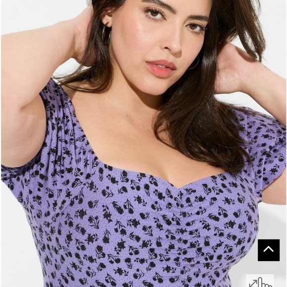 Torrid Betsey Johnson Mini Foxy Ruched Black Floral Purple Cotton Dress NWOT 6X - Picture 4 of 11